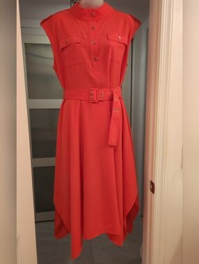Karl Lagerfeld Red Asymmetrical Belted Dress